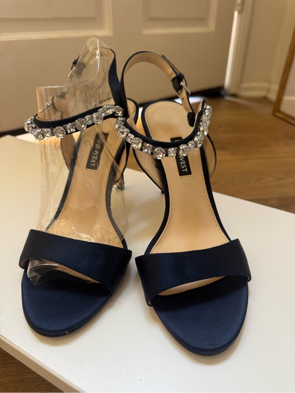 Nine West Navy Crystal Strap Heel Sandals